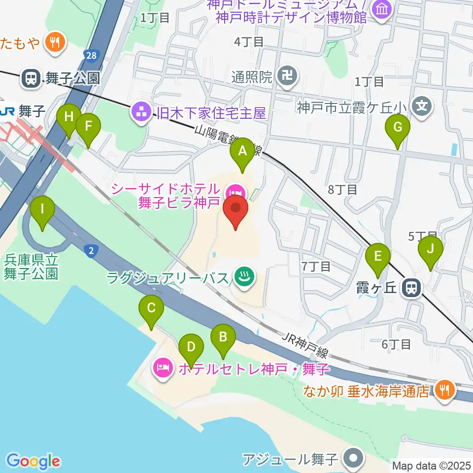 舞子ビラ神戸あじさいホール周辺の駐車場・コインパーキング一覧地図