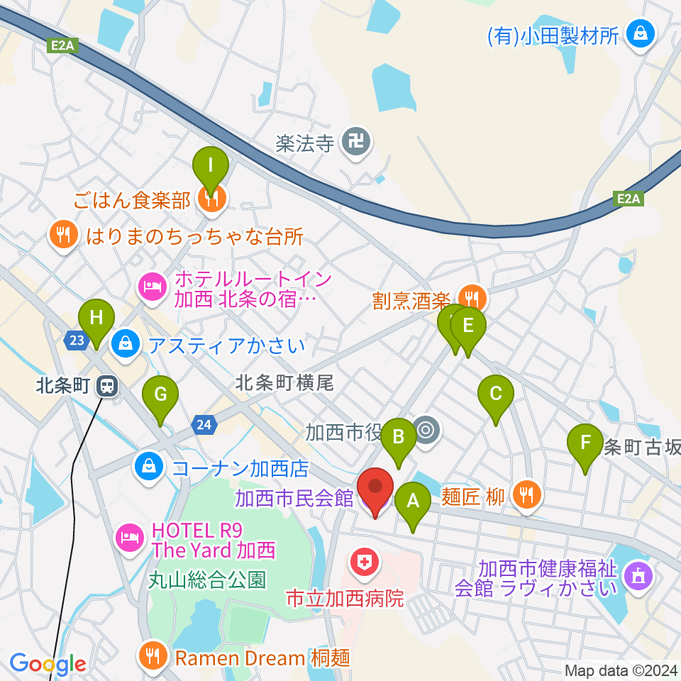 加西市民会館周辺の駐車場・コインパーキング一覧地図