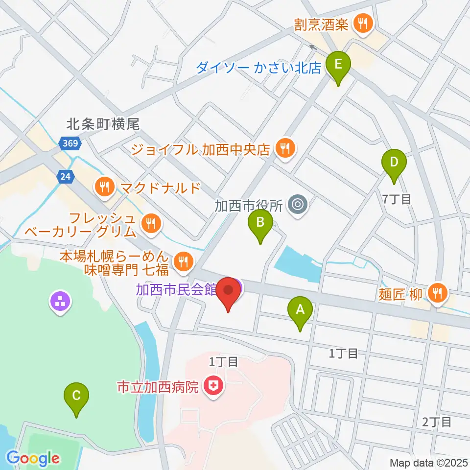 加西市民会館周辺の駐車場・コインパーキング一覧地図