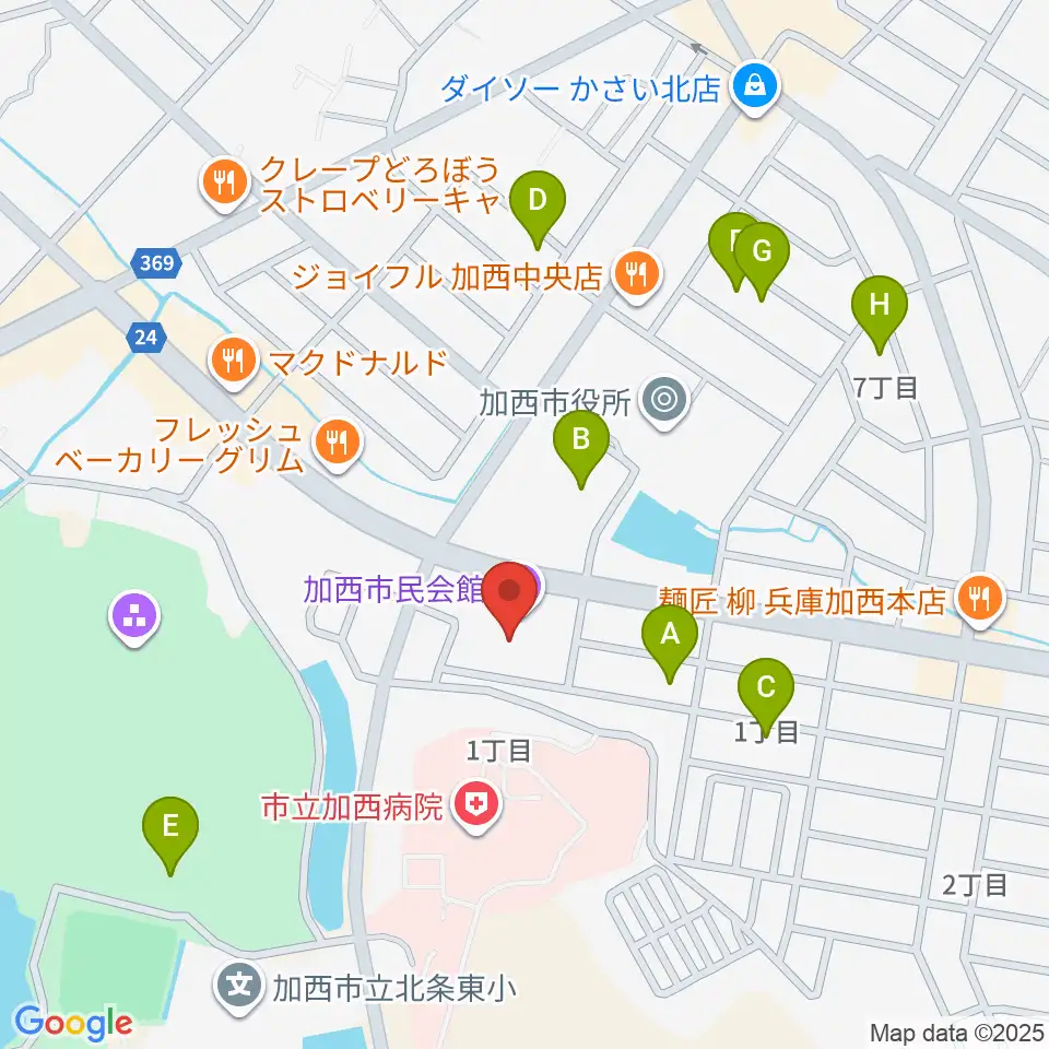 加西市民会館周辺の駐車場・コインパーキング一覧地図