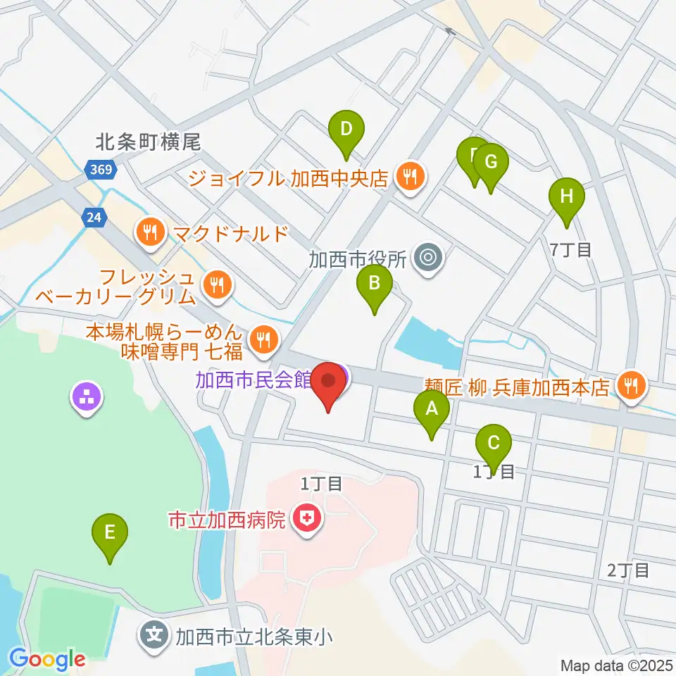 加西市民会館周辺の駐車場・コインパーキング一覧地図