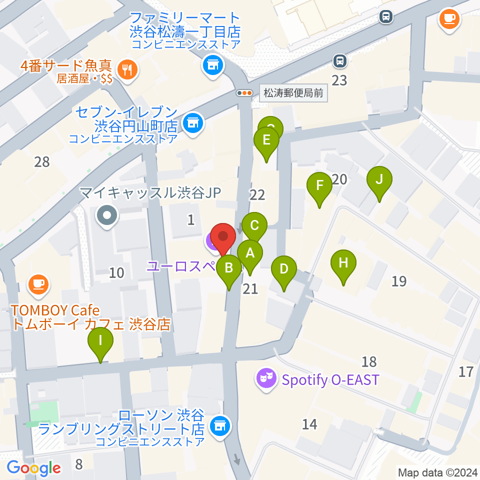 渋谷ユーロライブ周辺の駐車場・コインパーキング一覧地図