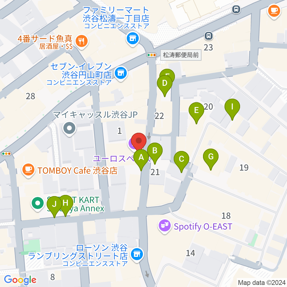 渋谷ユーロライブ周辺の駐車場・コインパーキング一覧地図