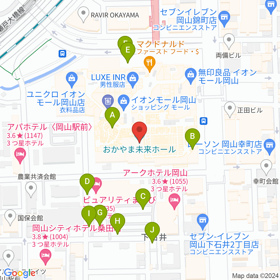 おかやま未来ホール周辺の駐車場・コインパーキング一覧地図