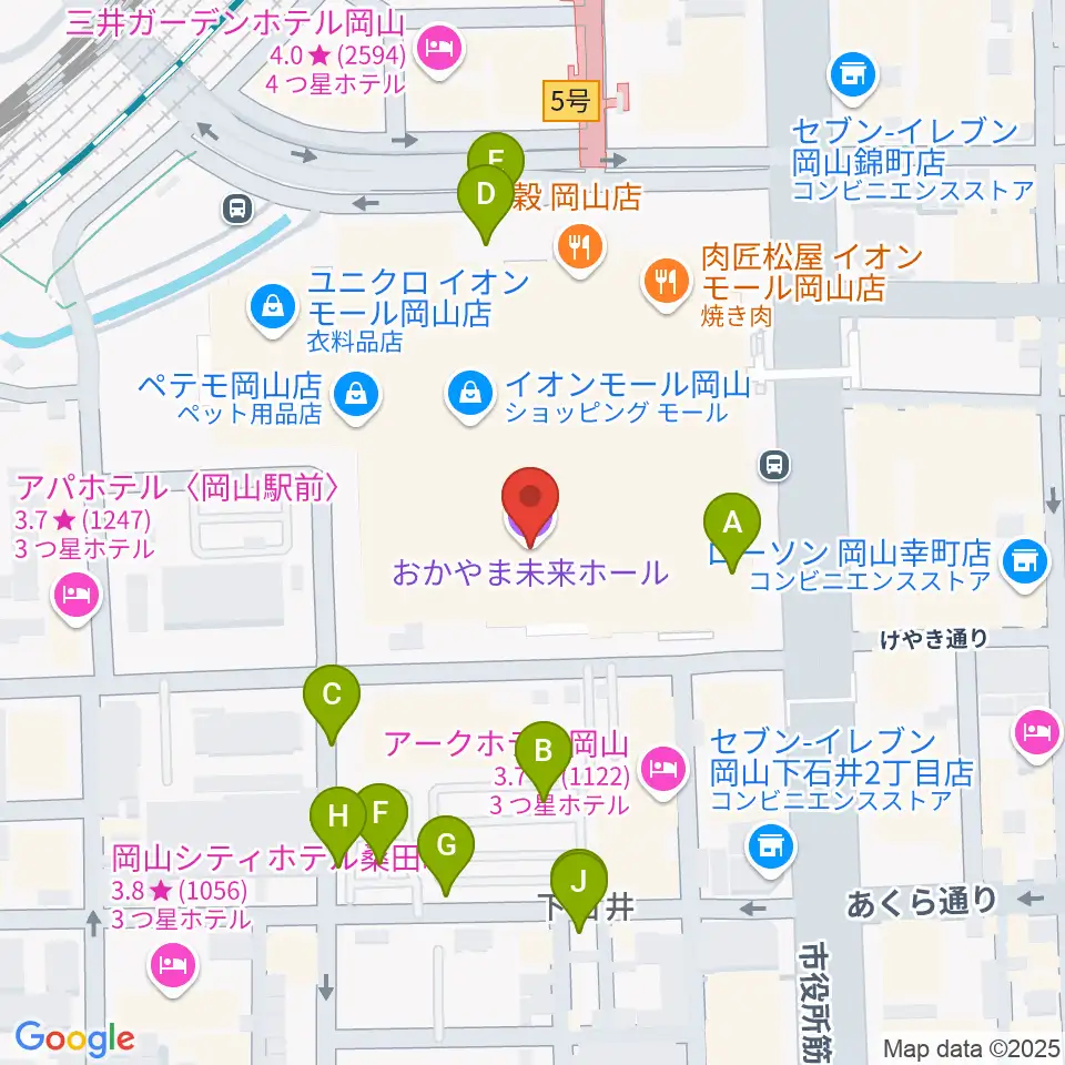 おかやま未来ホール周辺の駐車場・コインパーキング一覧地図