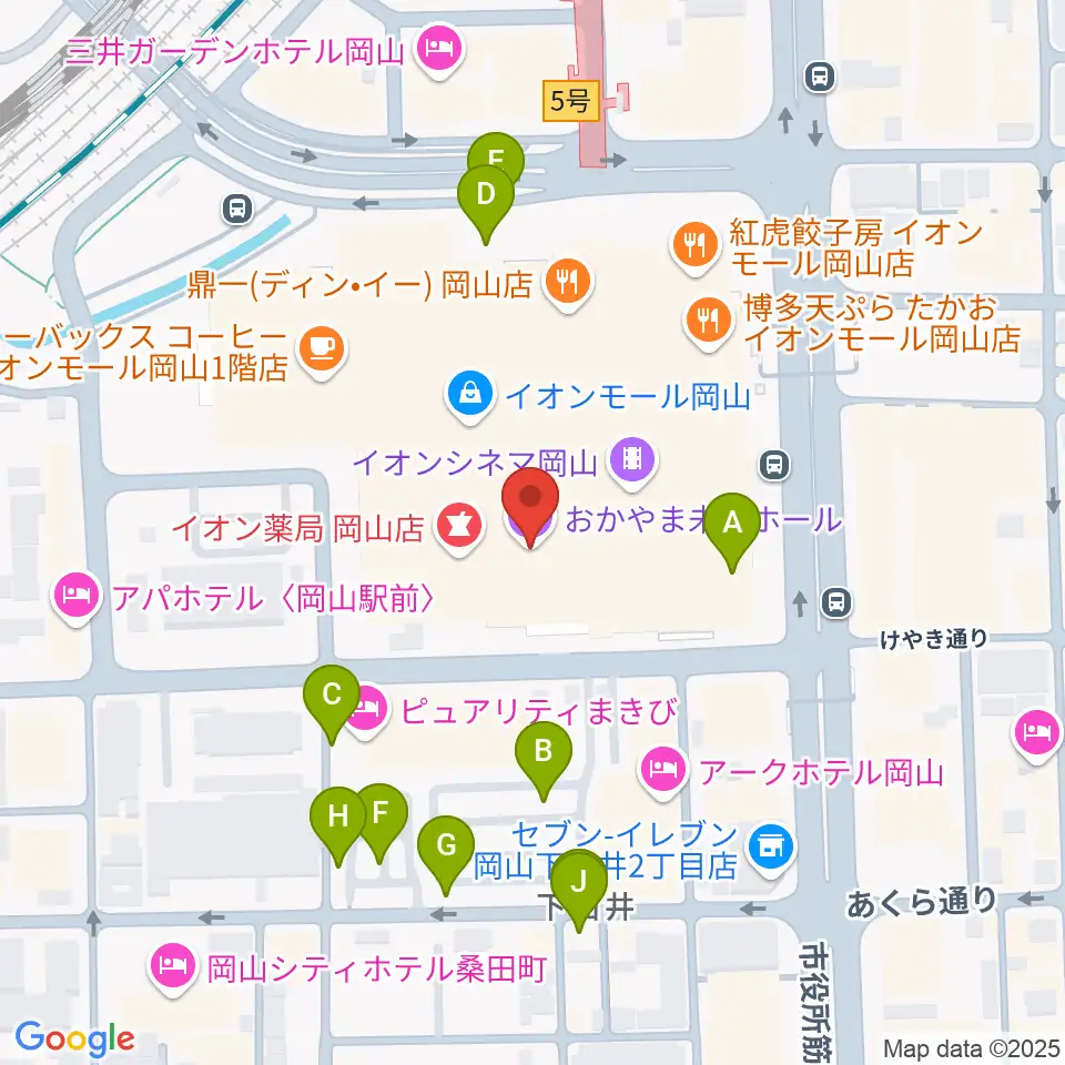 おかやま未来ホール周辺の駐車場・コインパーキング一覧地図
