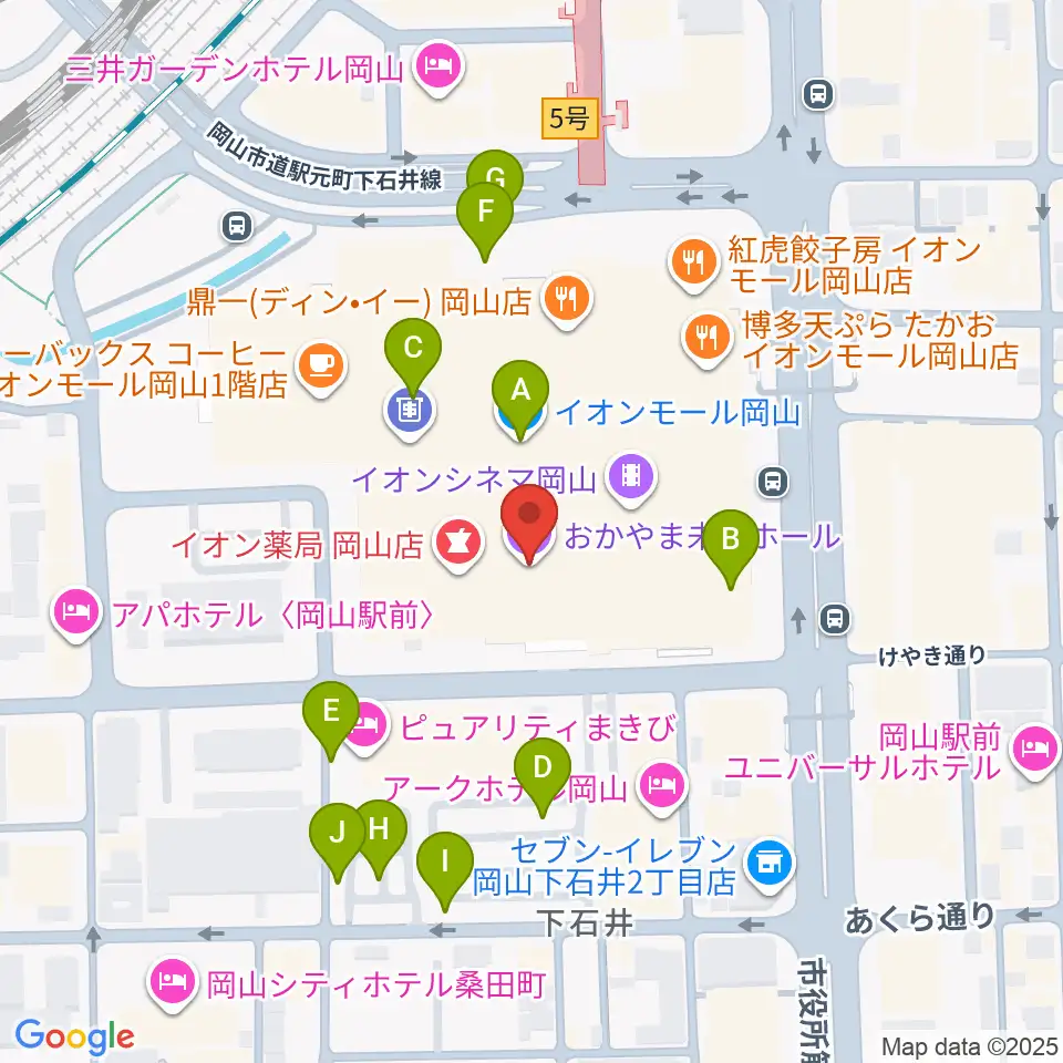 おかやま未来ホール周辺の駐車場・コインパーキング一覧地図