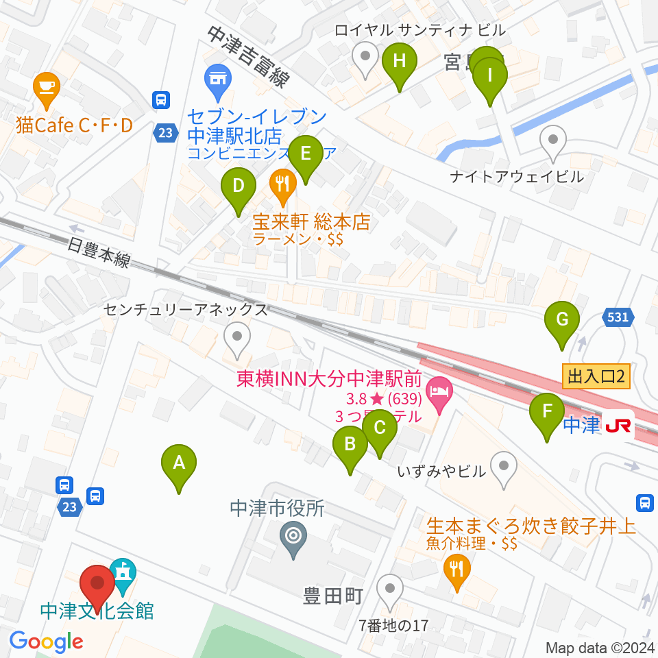 中津文化会館周辺の駐車場・コインパーキング一覧地図