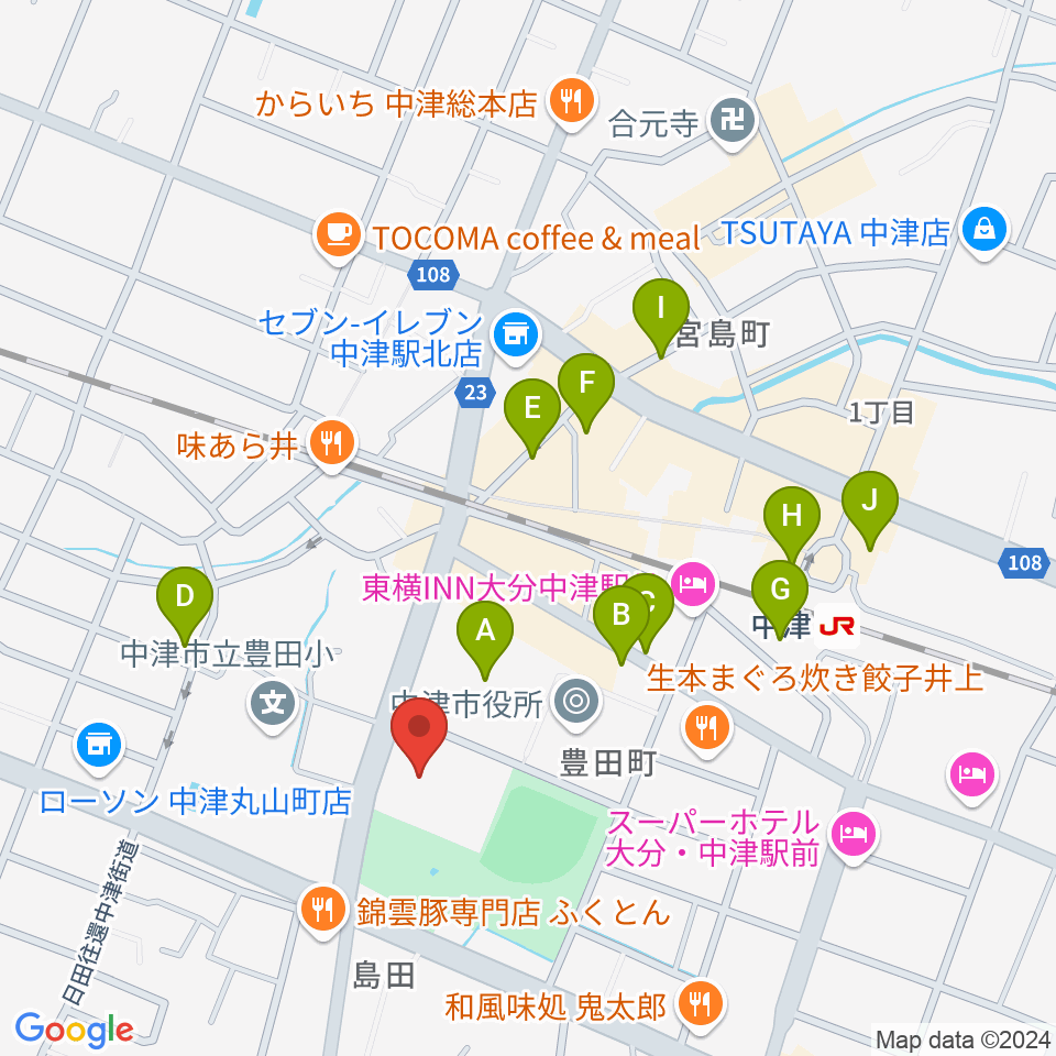 中津文化会館周辺の駐車場・コインパーキング一覧地図