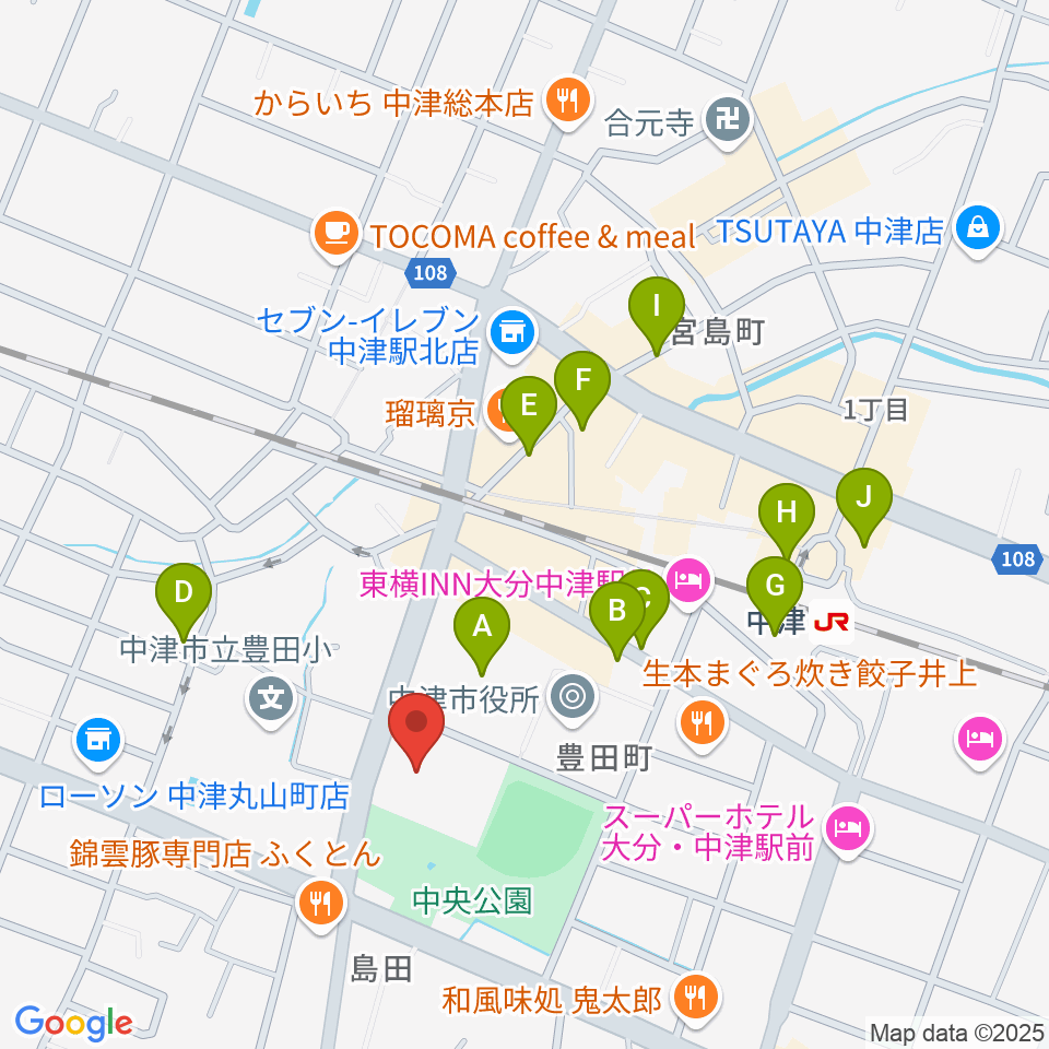 中津文化会館周辺の駐車場・コインパーキング一覧地図