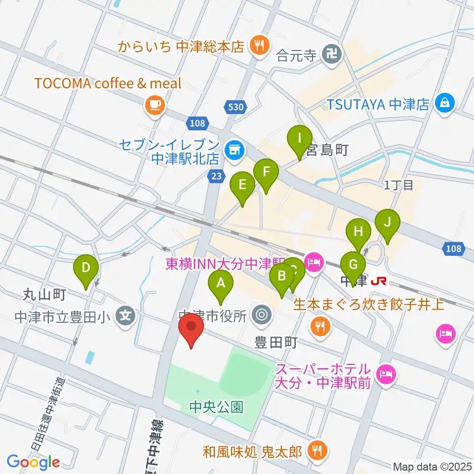 中津文化会館周辺の駐車場・コインパーキング一覧地図