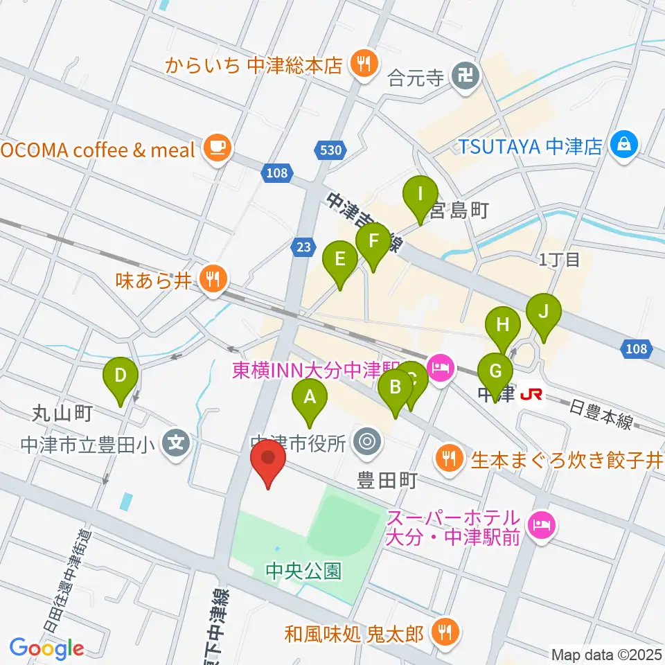 中津文化会館周辺の駐車場・コインパーキング一覧地図