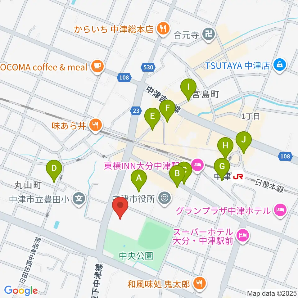 中津文化会館周辺の駐車場・コインパーキング一覧地図