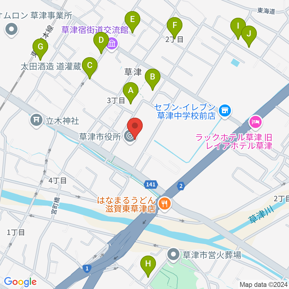 草津アミカホール周辺の駐車場・コインパーキング一覧地図