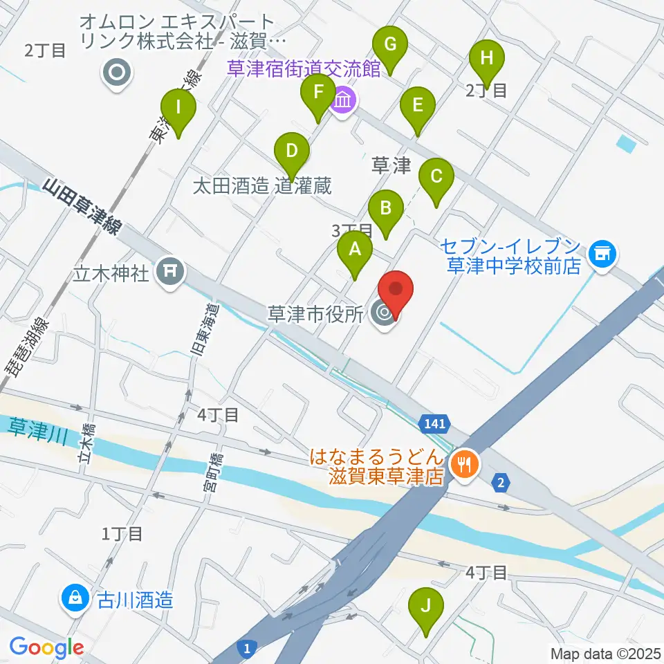 草津アミカホール周辺の駐車場・コインパーキング一覧地図