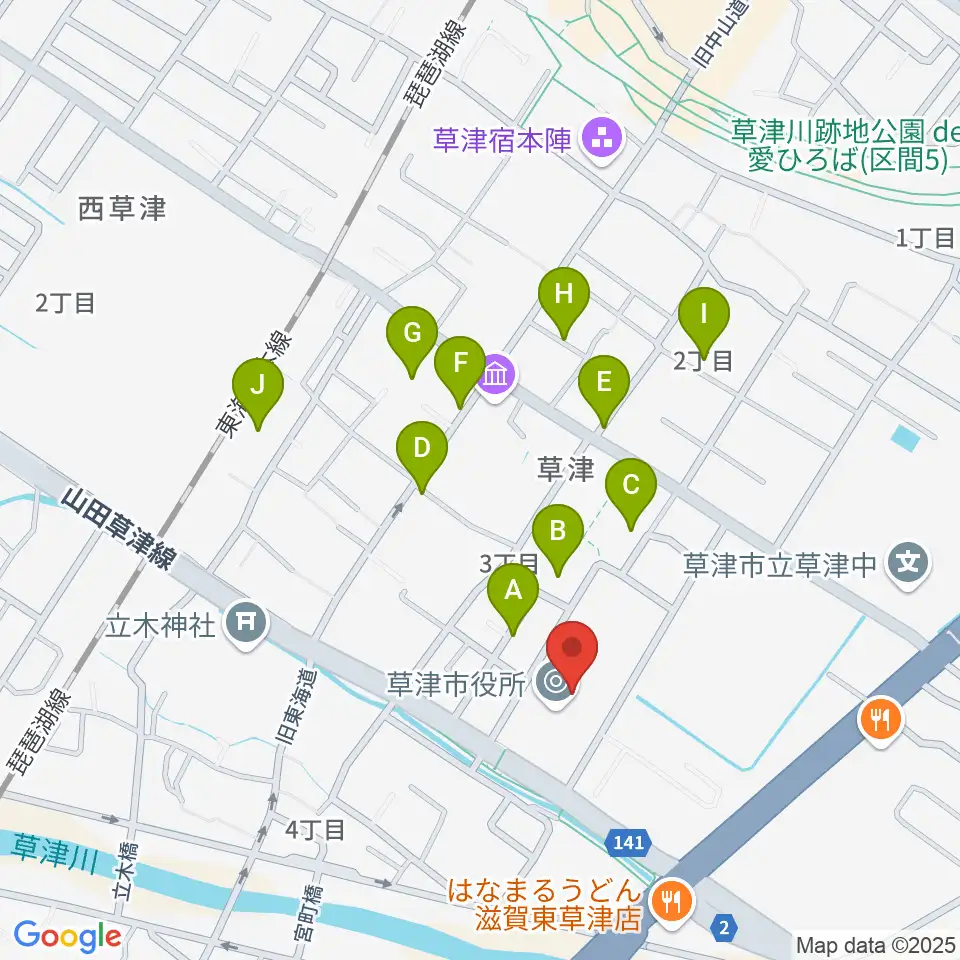 草津アミカホール周辺の駐車場・コインパーキング一覧地図