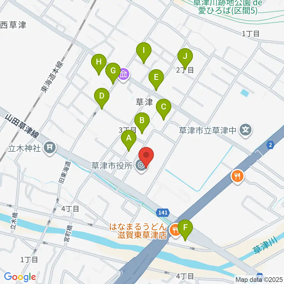 草津アミカホール周辺の駐車場・コインパーキング一覧地図