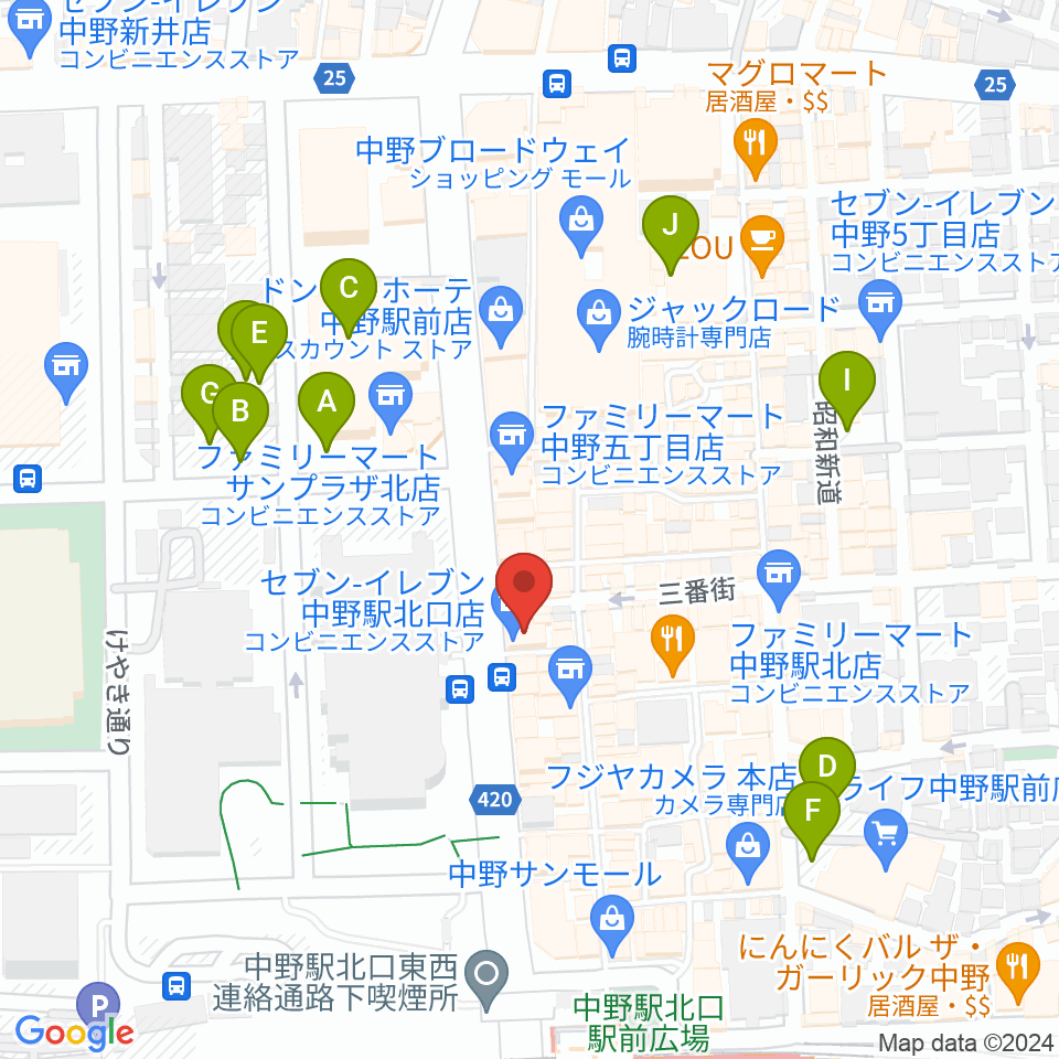 レア中野店周辺の駐車場・コインパーキング一覧地図