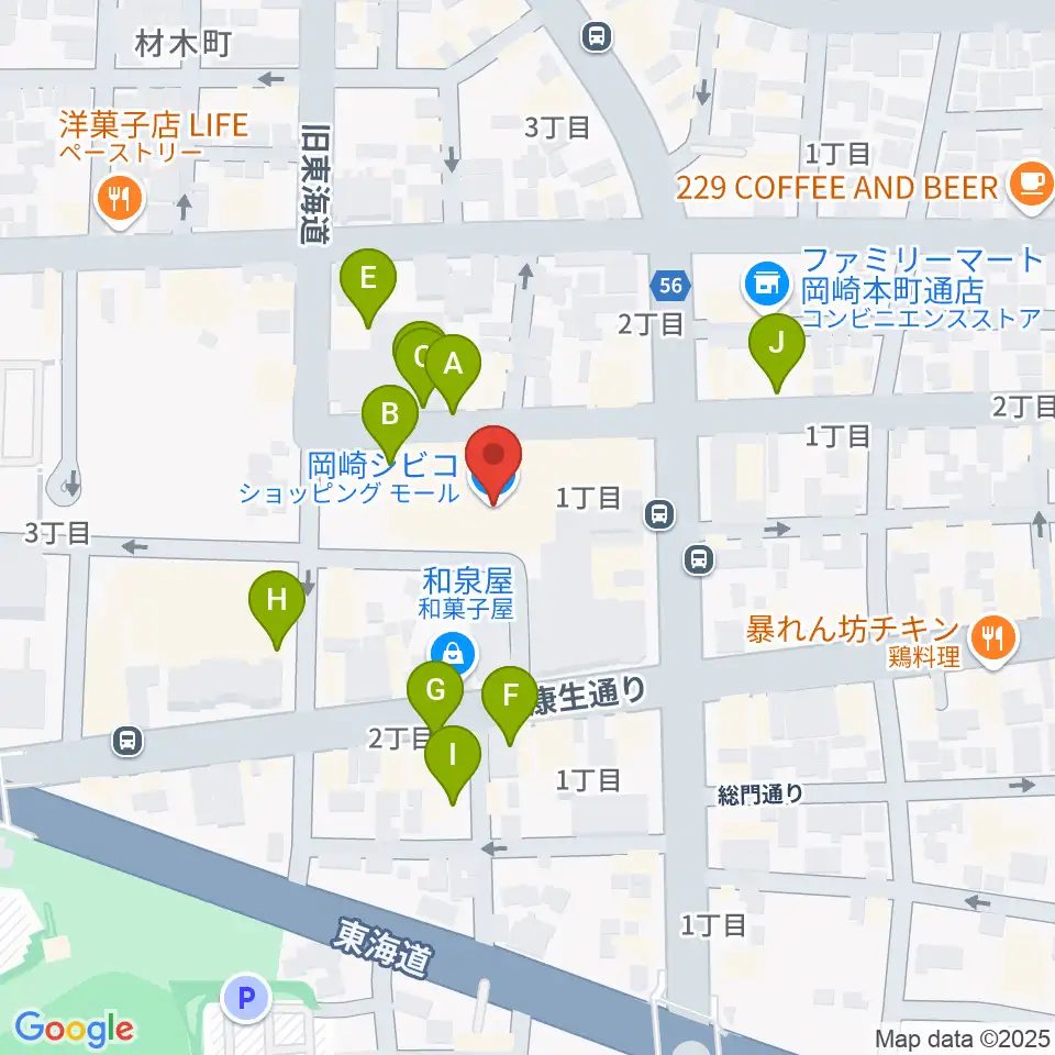バナナレコード岡崎シビコ店周辺の駐車場・コインパーキング一覧地図