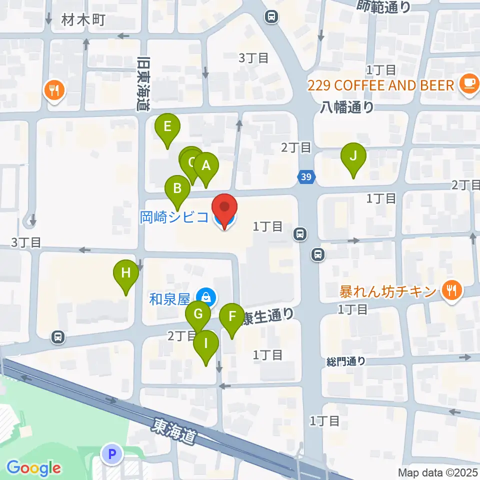 バナナレコード岡崎シビコ店周辺の駐車場・コインパーキング一覧地図