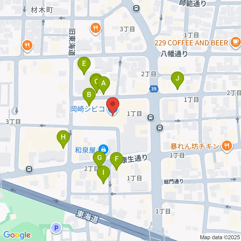 バナナレコード岡崎シビコ店周辺の駐車場・コインパーキング一覧地図
