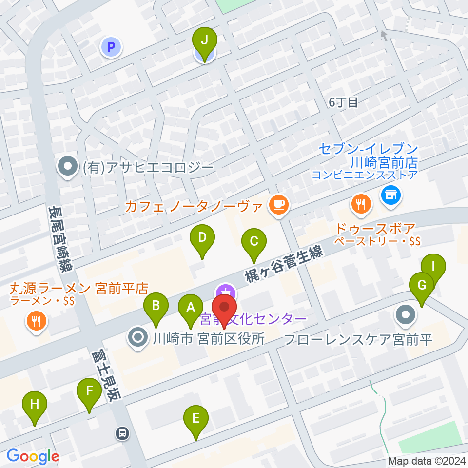 川崎市宮前市民館周辺の駐車場・コインパーキング一覧地図