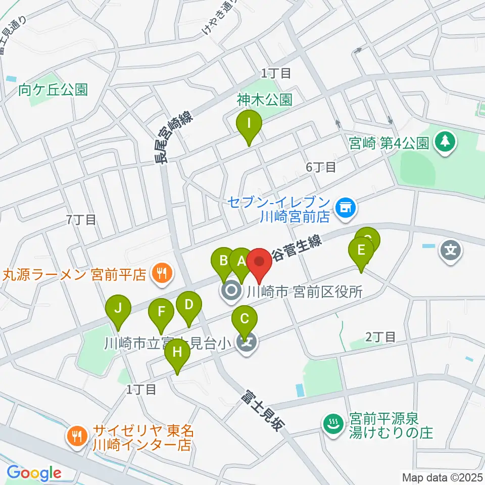 川崎市宮前市民館周辺の駐車場・コインパーキング一覧地図