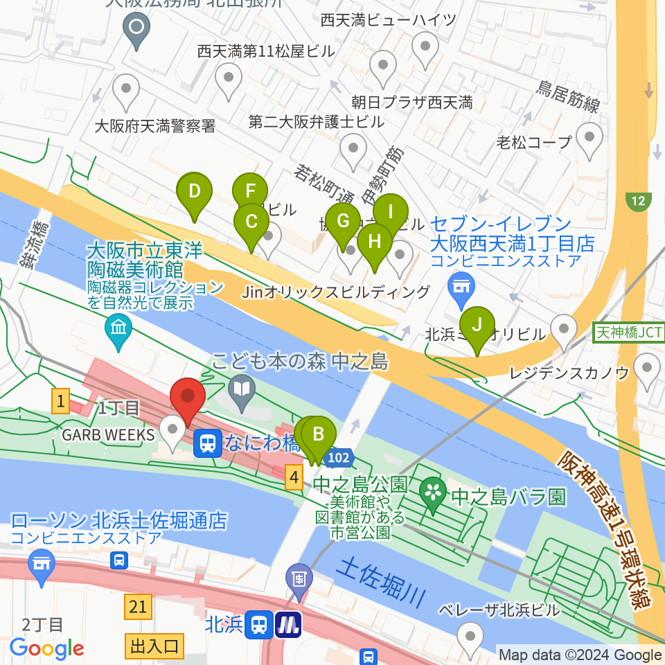 京阪電車なにわ橋駅 アートエリアB1周辺の駐車場・コインパーキング一覧地図