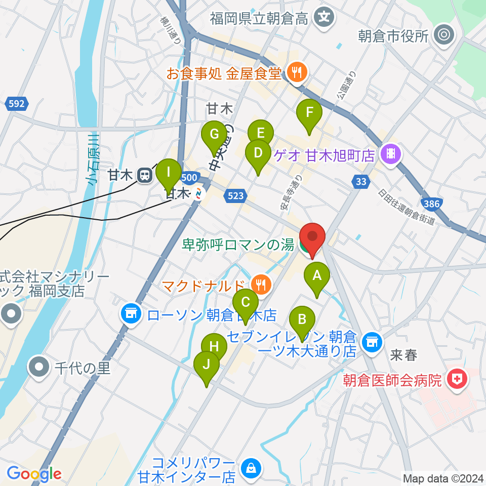 ピーポート甘木（朝倉市総合市民センター）周辺の駐車場・コインパーキング一覧地図