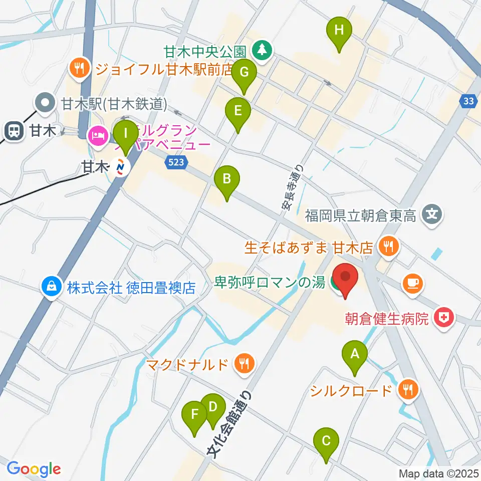 ピーポート甘木（朝倉市総合市民センター）周辺の駐車場・コインパーキング一覧地図