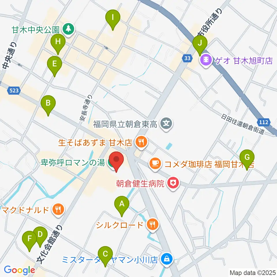 ピーポート甘木(朝倉市総合市民センター)周辺の駐車場・コインパーキング一覧地図