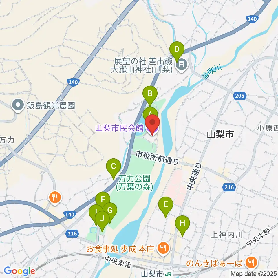 山梨市民会館周辺の駐車場・コインパーキング一覧地図