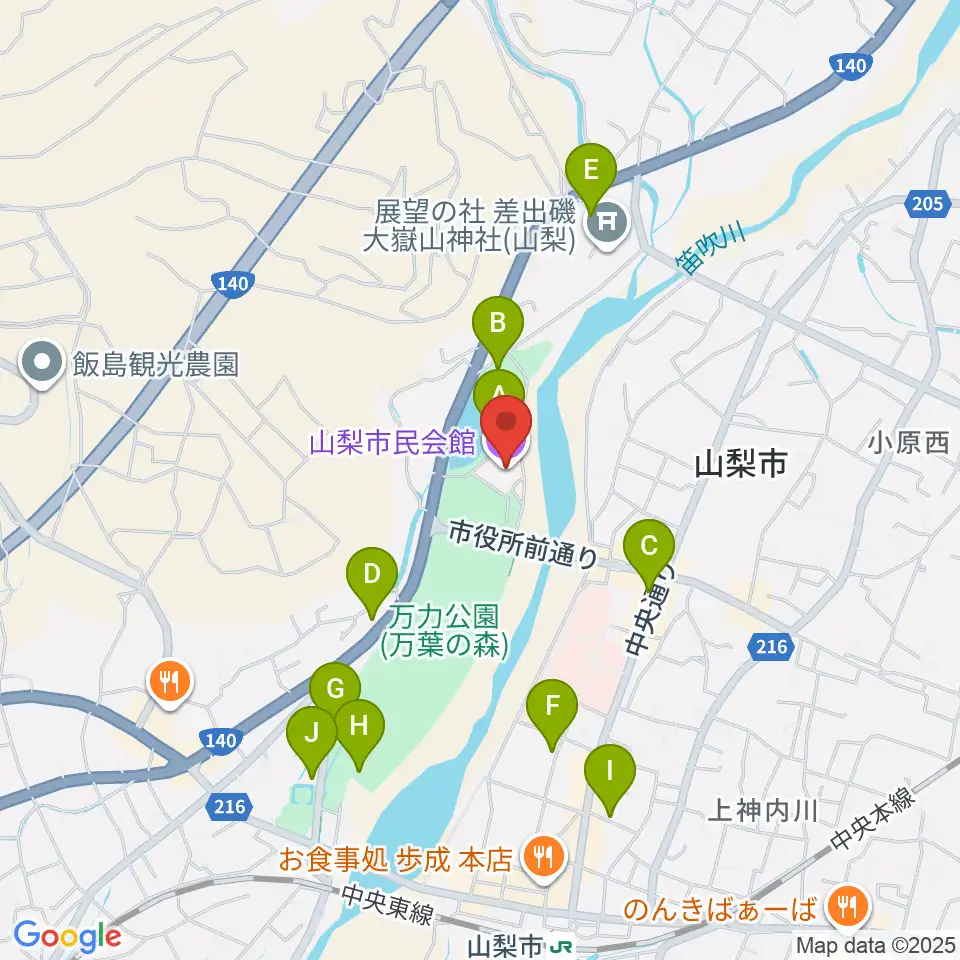 山梨市民会館周辺の駐車場・コインパーキング一覧地図
