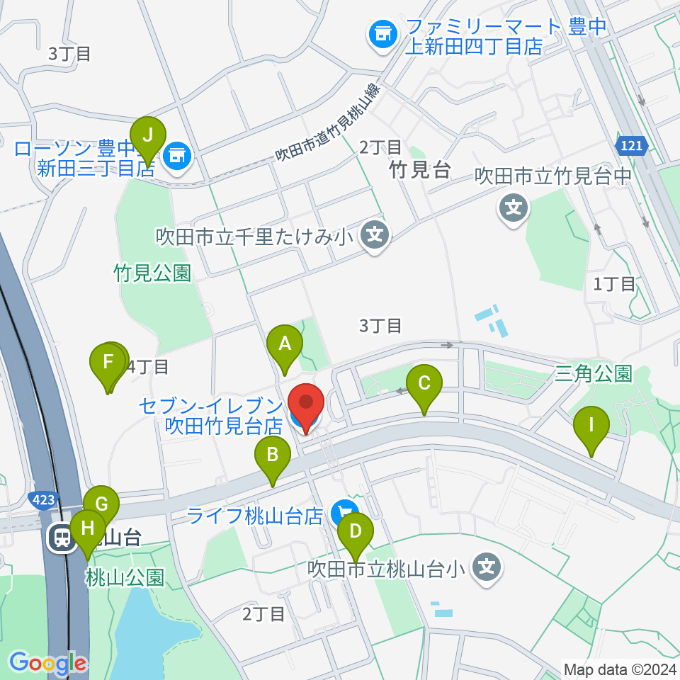 三木楽器 桃山台センター周辺の駐車場・コインパーキング一覧地図