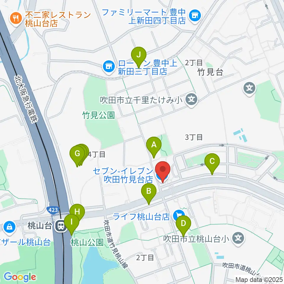 三木楽器 桃山台センター周辺の駐車場・コインパーキング一覧地図