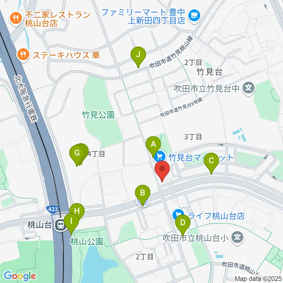 三木楽器 桃山台センター周辺の駐車場・コインパーキング一覧地図
