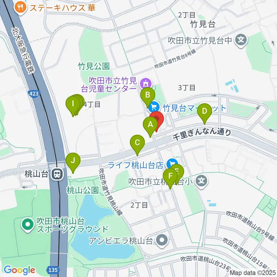 三木楽器 桃山台センター周辺の駐車場・コインパーキング一覧地図