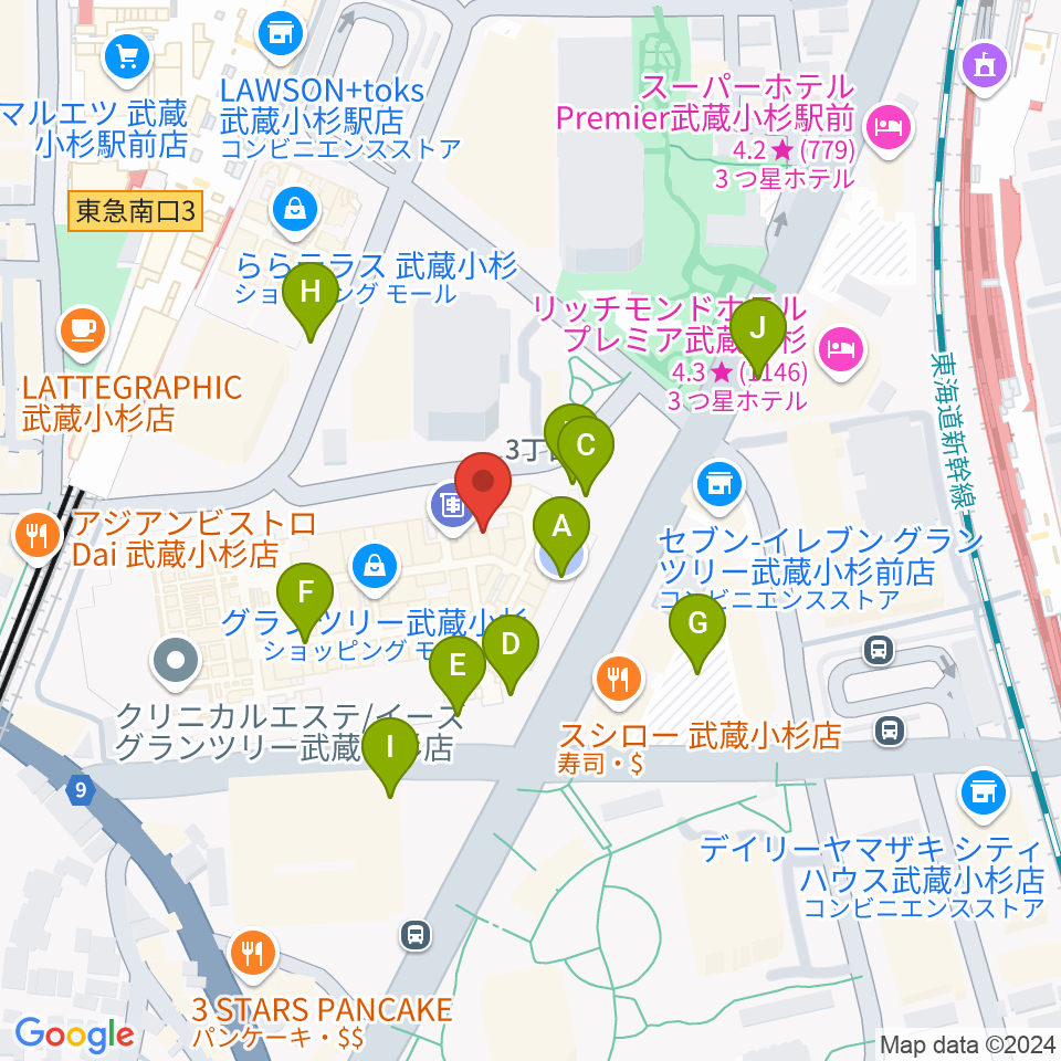 タワーレコード グランツリー武蔵小杉店周辺の駐車場・コインパーキング一覧地図