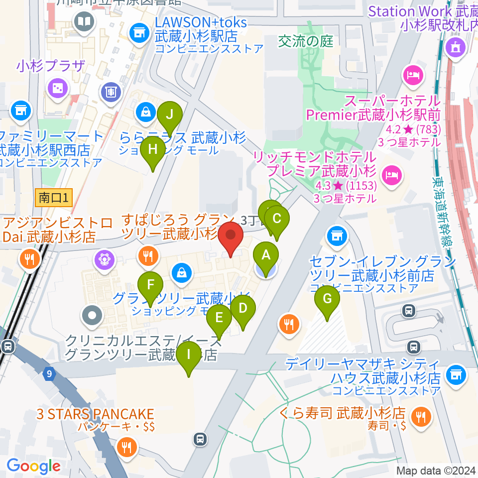 タワーレコード グランツリー武蔵小杉店周辺の駐車場・コインパーキング一覧地図