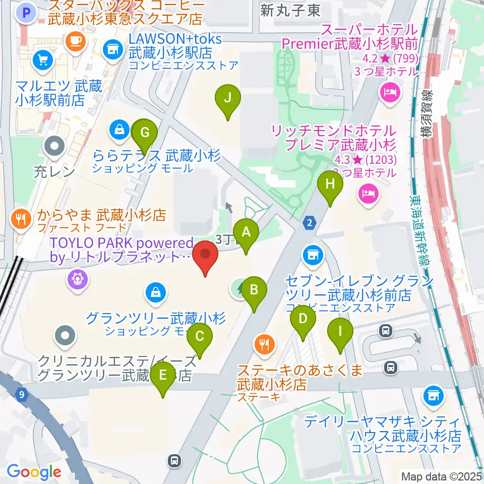 タワーレコード グランツリー武蔵小杉店周辺の駐車場・コインパーキング一覧地図