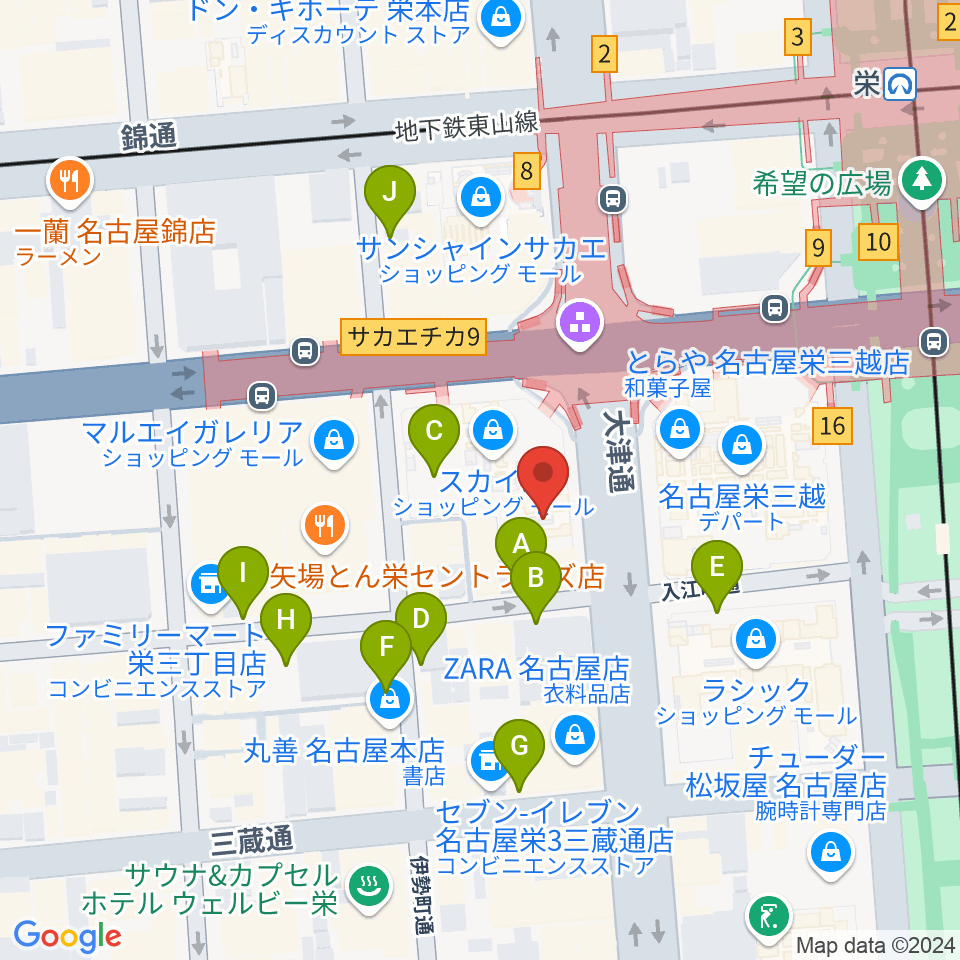 HMV栄周辺の駐車場・コインパーキング一覧地図