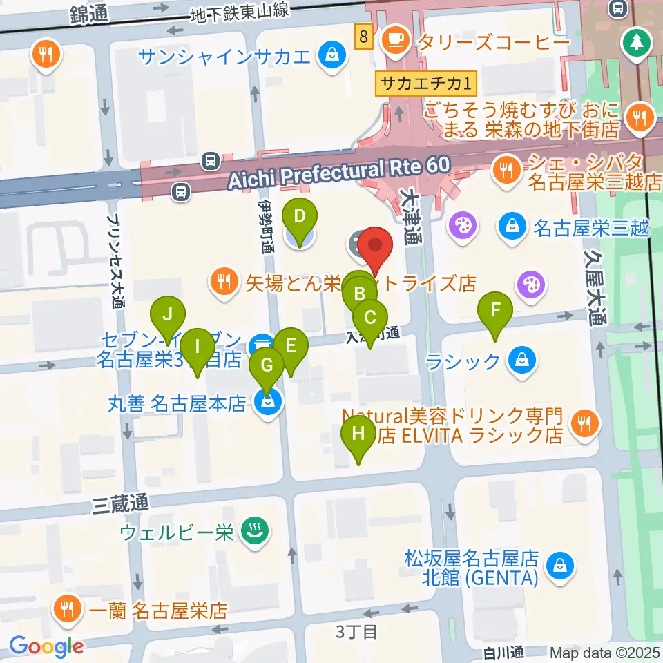 HMV栄周辺の駐車場・コインパーキング一覧地図