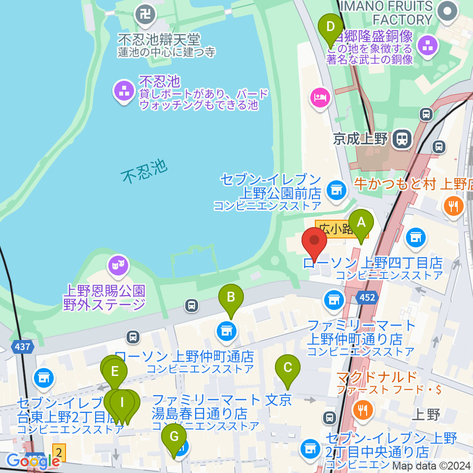 池之端ライブスペースQui周辺の駐車場・コインパーキング一覧地図