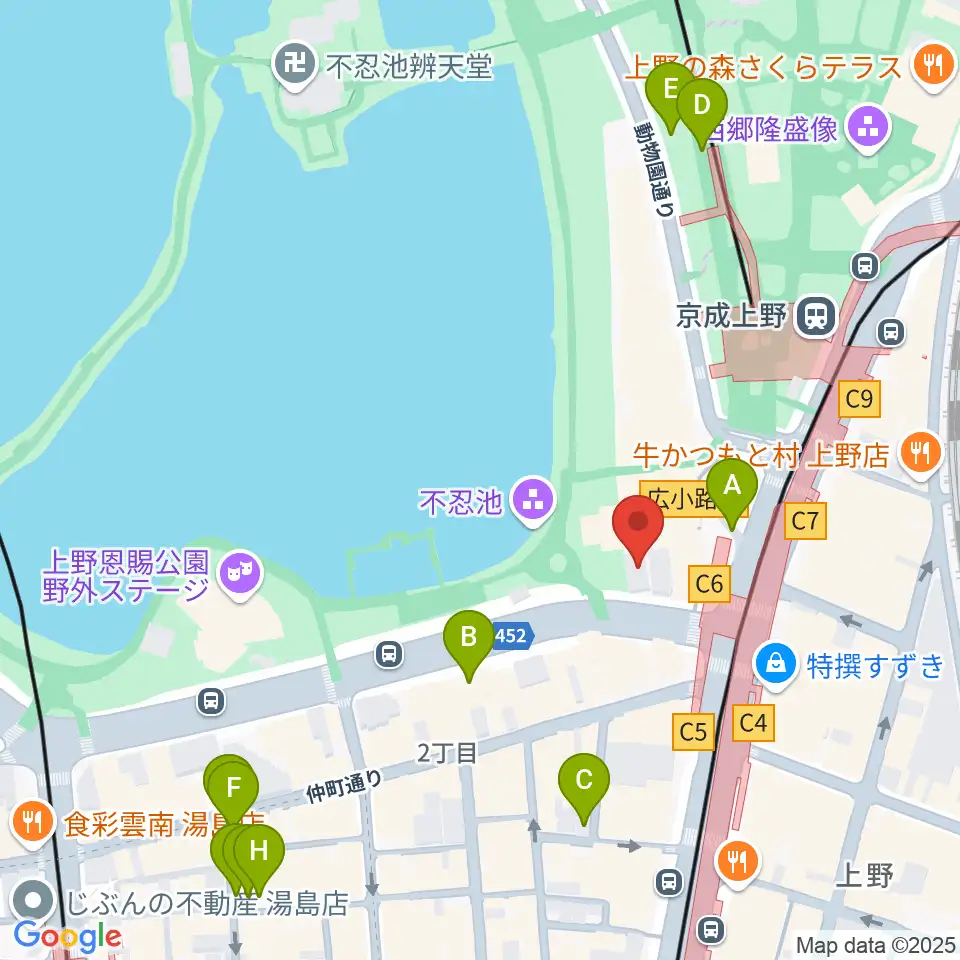 池之端ライブスペースQui周辺の駐車場・コインパーキング一覧地図