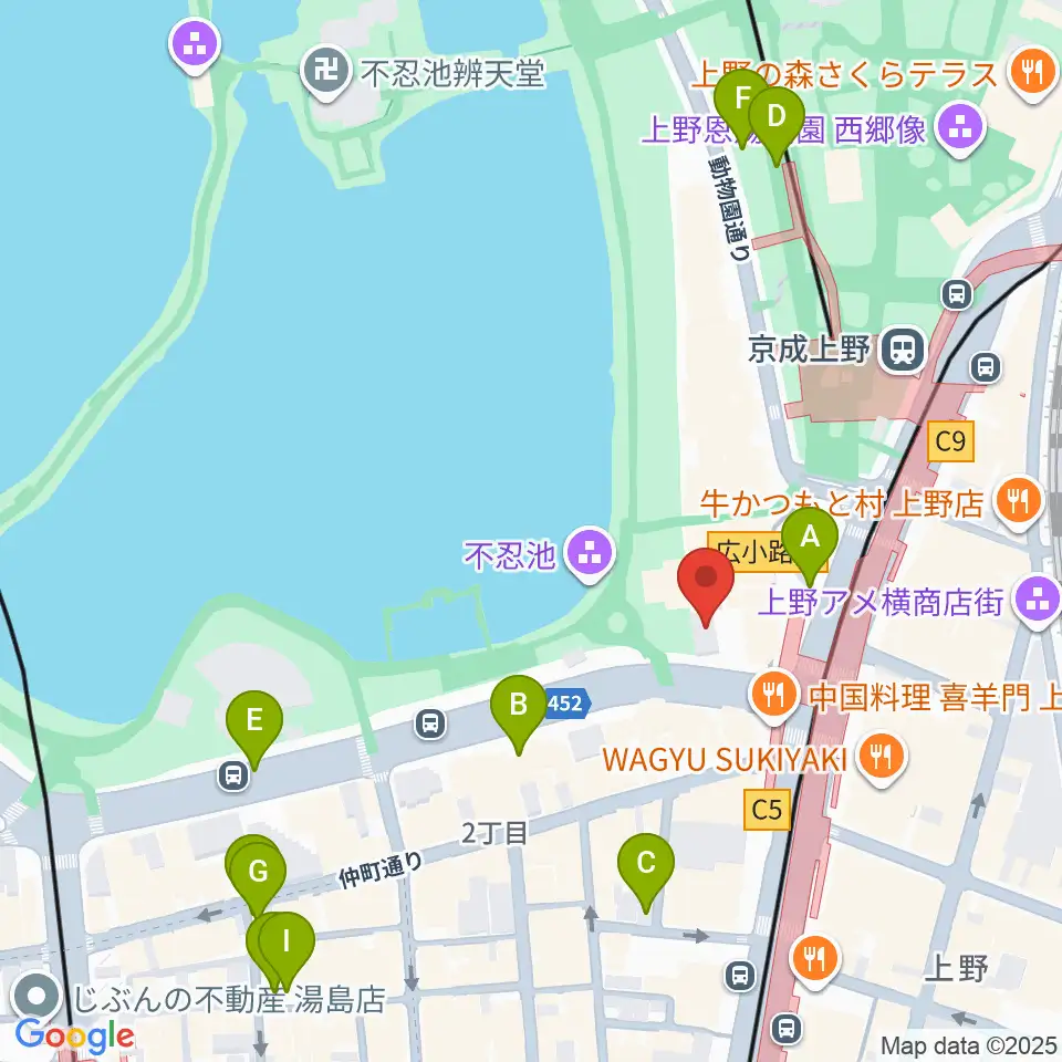 池之端ライブスペースQui周辺の駐車場・コインパーキング一覧地図