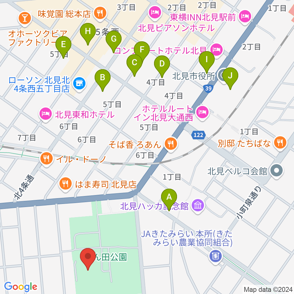 北見市民会館周辺の駐車場・コインパーキング一覧地図