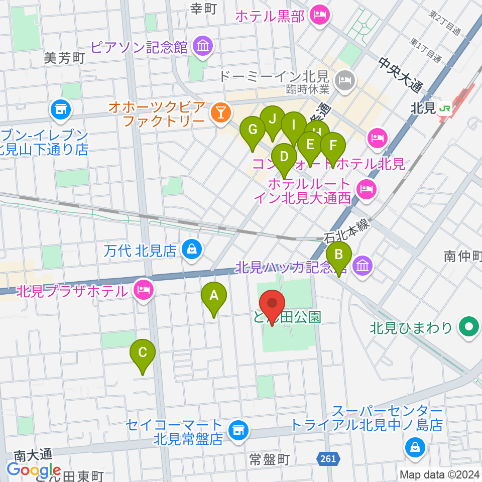 北見市民会館周辺の駐車場・コインパーキング一覧地図