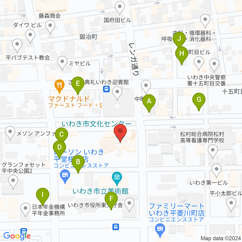 いわき市文化センター大ホール周辺の駐車場・コインパーキング一覧地図