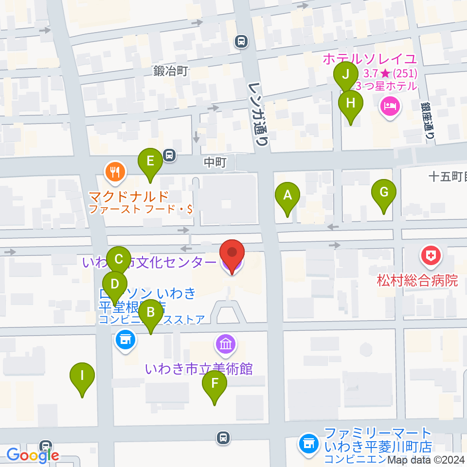 いわき市文化センター大ホール周辺の駐車場・コインパーキング一覧地図