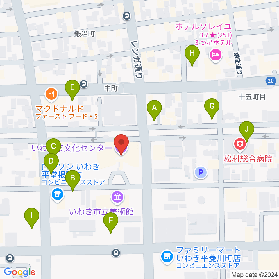 いわき市文化センター大ホール周辺の駐車場・コインパーキング一覧地図